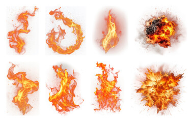 Obraz premium PNG Dynamic fiery explosion elements, transparent background