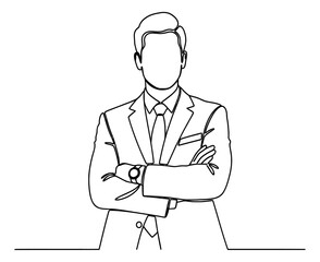 Continuous line art illustration of a businessman depicting a confident pose for corporate branding
