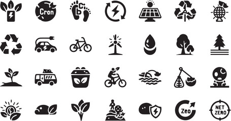 Fototapeta premium Net Zero Emissions and Sustainable Green Energy Icon Collection