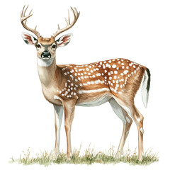 watercolor draw of White-tailed Deer, isolated on a white background. © skynora