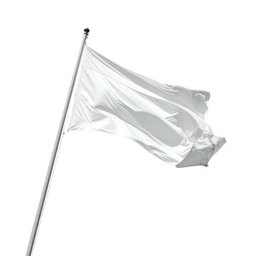 A white flag waves gently on a metal pole against a black background