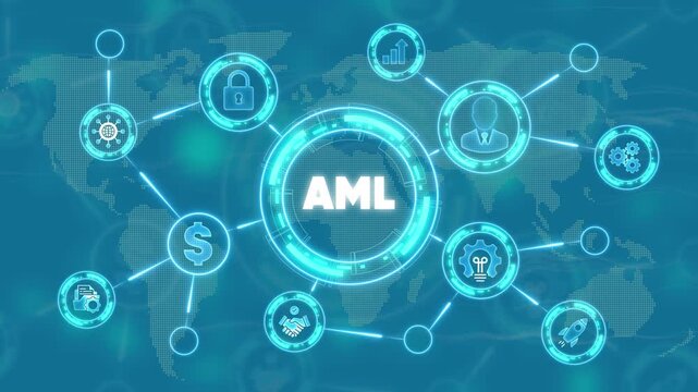 Anti Money Laundering A M L Concept with and Map in Blue Background financial security cybersecurity