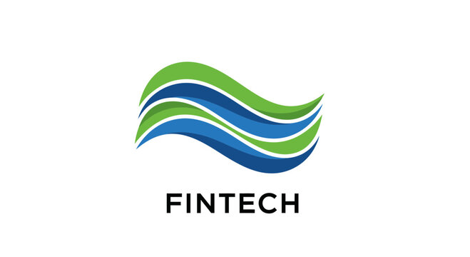 Fintech logo with abstract blue and green wave design.