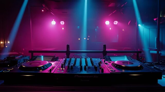 DJ setup on a dark stage.