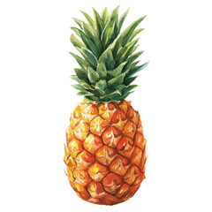 Isometric watercolor graphic of Pineapple, neatly isolated on white background.