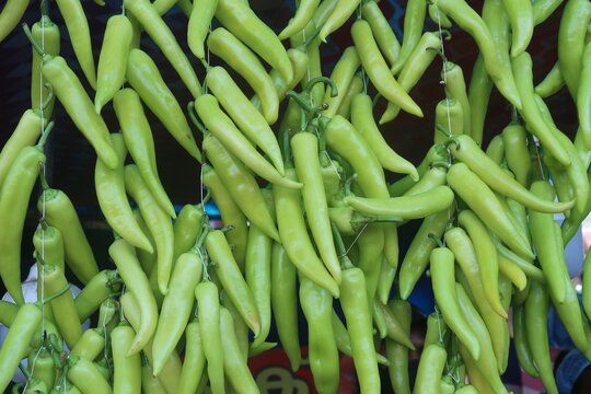 banana pepper fritters or chili fritters or mirchi bajji, or Capsicum cultivars in the  shop