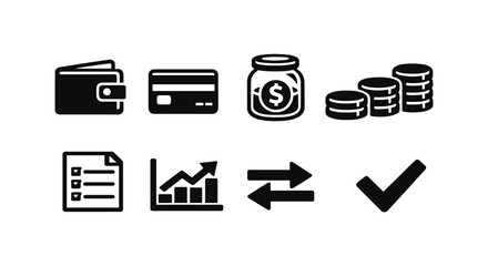 Wallet, credit card, money jar, coins and business icons for finance concept