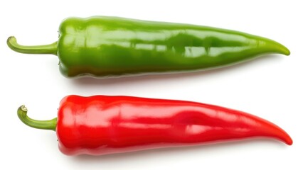 Vibrant Green and Red Chili Peppers Isolated on White Background