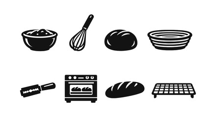 Bread making process: tools and techniques illustrated in icon set