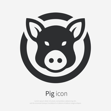 Pig Head icon silhouette, front view. Vector outline logo of a Piggy face portrait. Illustration isolated on white background.