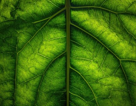 A striking close-up photograph revealing the intricate vein structure of a vibrant green leaf illuminated from behind.