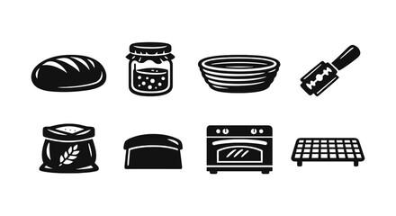 Bread-making essentials: tools and ingredients icons
