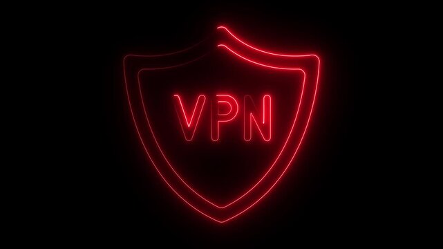 Neon VPN Shield Security Icon Glowing on Black Background 4k cyber, neon,