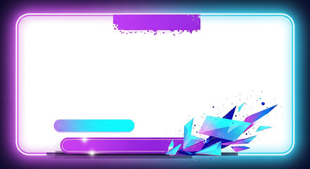 Frame with neon border and abstract geometric shapes