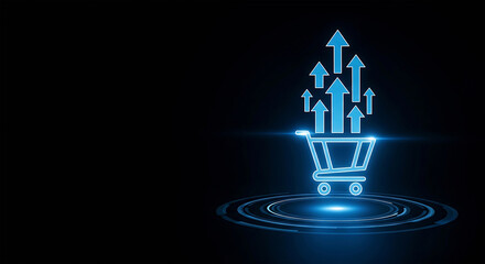 Sales growth represented by shopping cart with upward arrows
