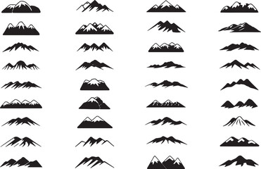 Collection of various mountain silhouettes on white background