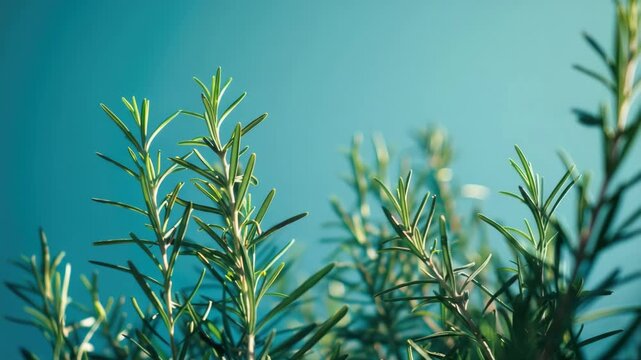 Close-up of green plants on blue background.