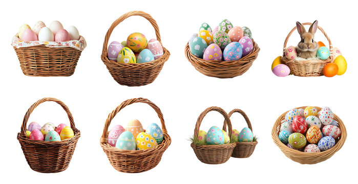 PNG Colorful Easter egg baskets, transparent background