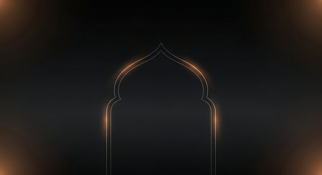 Elegant Islamic archway glow on dark background for Ramadan Kareem and Eid Mubarak celebrations.