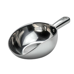 Shiny, curved stainless steel scoop with a handle, perfect for dry goods