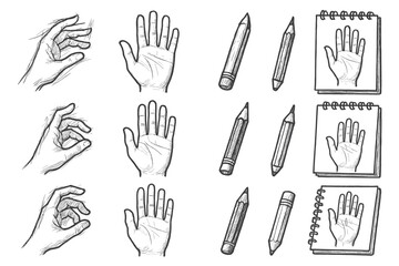 Fototapeta premium Study icon vector practice model pencil drawing gesture sketch open hand