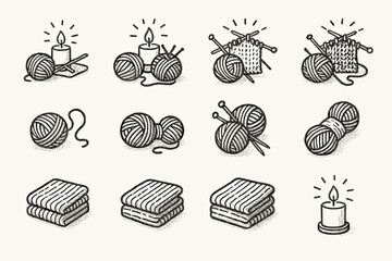 Icons cloth vector desk folded knitting candle evening yarn creative setup handdrawn