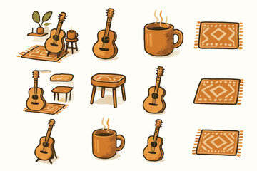 Guitar music icon vector art rug mug collection icons outline setup warm
