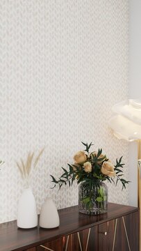 Modern Luxury Hallway Interior Design with Dark Wood Furniture and Floral Decorations
