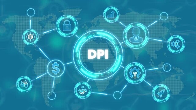 D P I business concept with and map in blue background finance technology innovation