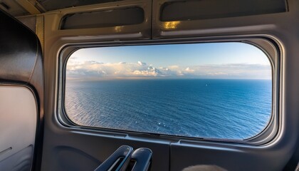 Naklejka premium looking out from inside a cargo plane s interior offering a breathtaking view of the ocean