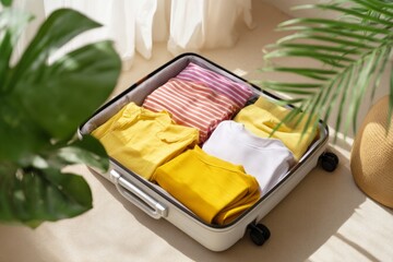 Organized Travel Essentials with Clothes in Flat Luggage