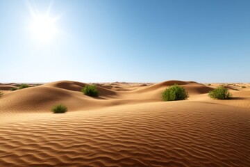 Serene Desert Landscape with Rolling Sand Dunes and Oasis