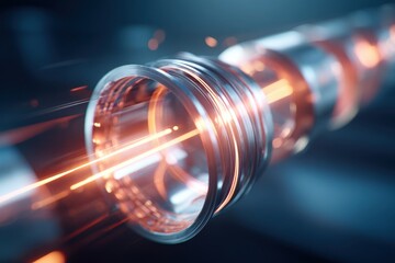 Futuristic metallic tube with glowing energy beams