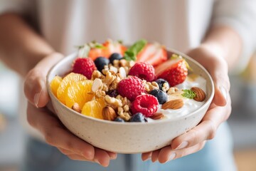 Healthy yogurt bowl with fruits and granola