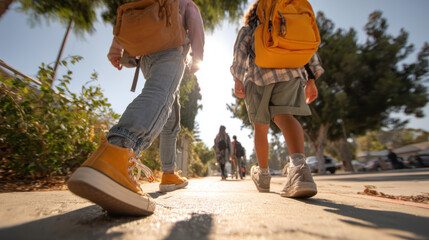 People walking on autumn sidewalk