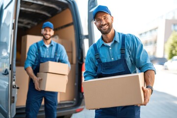 Delivery Men Unloading Boxes from Van