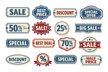Obraz premium Set of red and blue vintage sale and discount labels featuring special offers