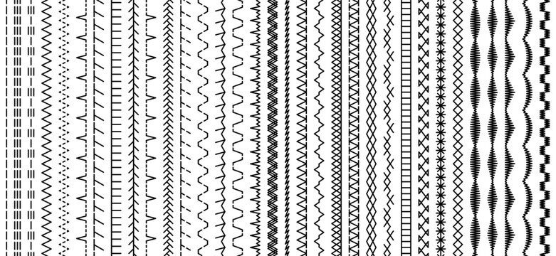 Brush stitch pattern. Lace embroidery border line. Seam stripe texture.