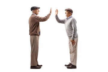 Naklejka premium Two senior men giving each other a high five