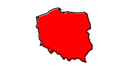 Obraz premium Vibrant red poland map outline against stark white backdrop creates a bold visual statement