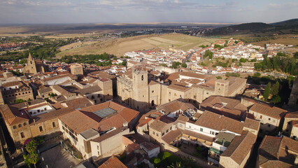 Obraz premium Aerial View of Santa Maria Cathedral with Dramatic Cloudscape, Caceres, Spain