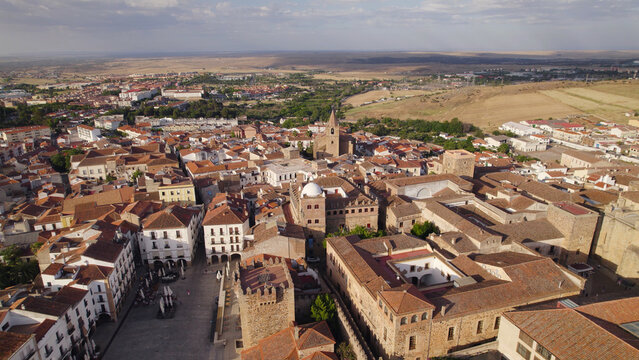 Aerial View of Palacio de Moctezuma, Medieval Palace in Caceres, Spain