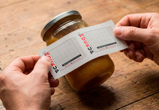 Hands Pasting Label on Jar Mockup