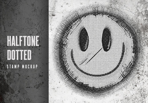 Black Grunge Halftone Dotted Stamp Mockup