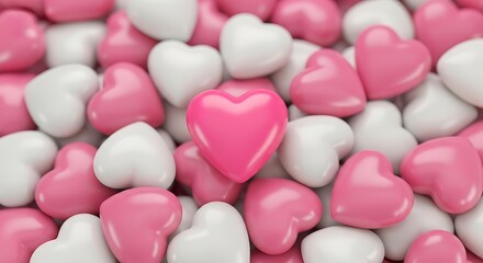 Fototapeta premium Pink and white heart shaped candies hearts sweets