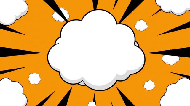 Comic book style explosion speech bubble on orange burst background