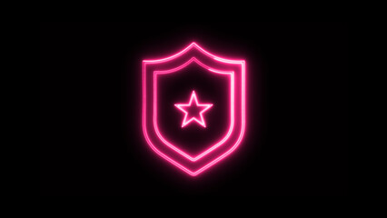Vibrant Pink Neon Shield with Star Icon on Dark Background for Digital Security and Protection