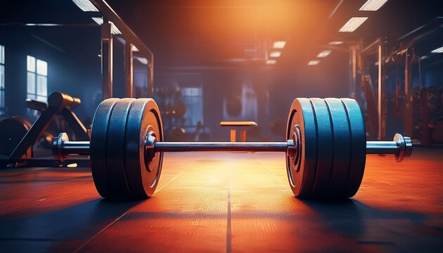 barbell on the floor in the gym horizontal banner for a gym