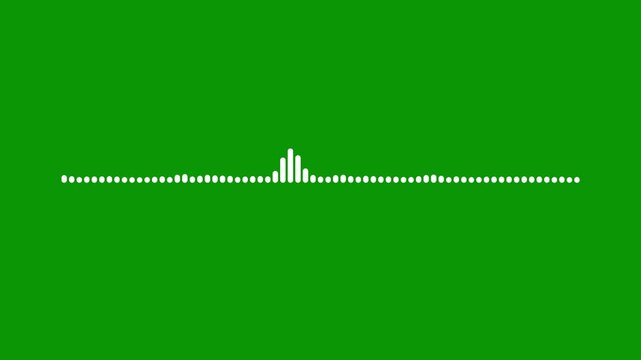 Animated audio spectrum visualization, white sound wave frequency motion, clean music equalizer for podcast intro video, streaming platforms on green background. 4k loop animation