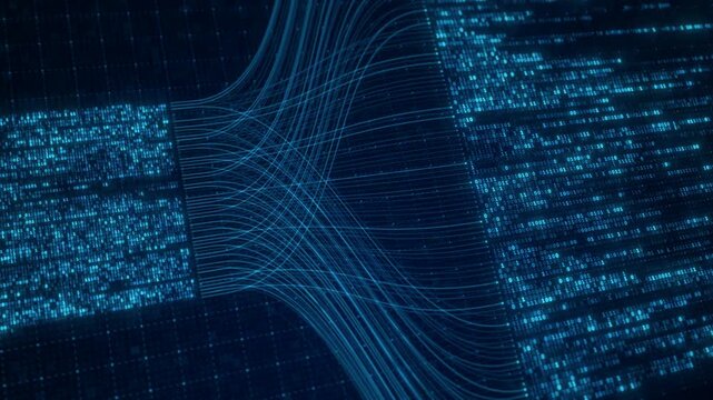 Binary Code Zeros Ones Data Flow Neural Network Visualization with Digital Nodes, Big Data AI Machine Learning Algorithm System, Digital Technology Background for Artificial Intelligence Concept